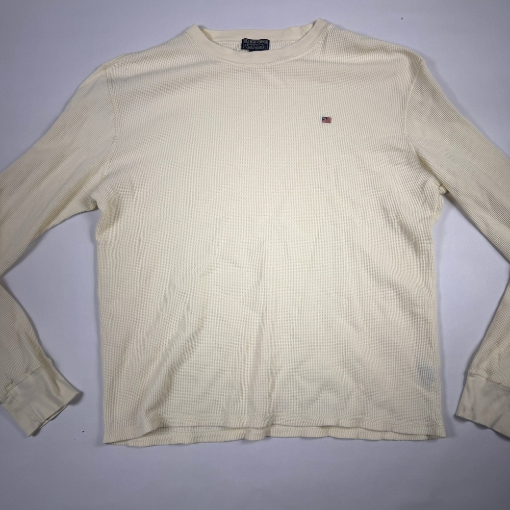 Vintage Polo Jeans Co Ralph Lauren Waffle Knit Thermal Shirt Cream XXL Flag Y2K